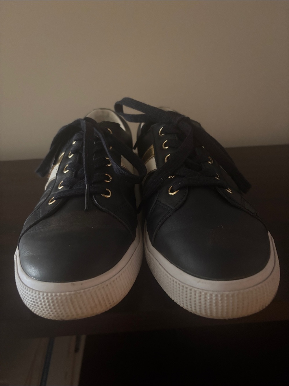 Ralph Lauren Navy and white Low-Top Sneakers with Gold Accent - Picture 2 of 3